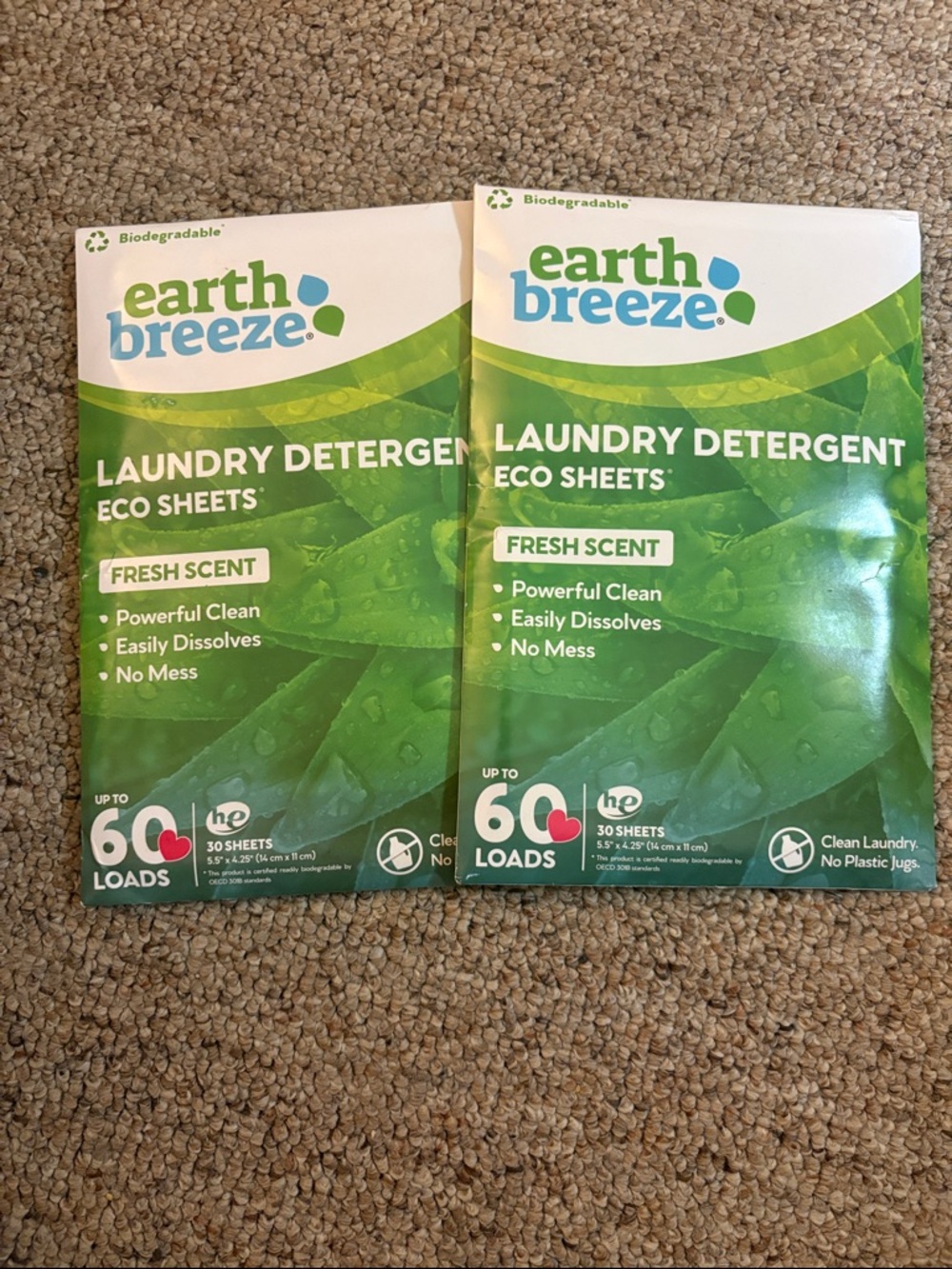 earth breeze Laundry Detergent Eco Sheets - Fresh Scent (Green) 2 packs of 60